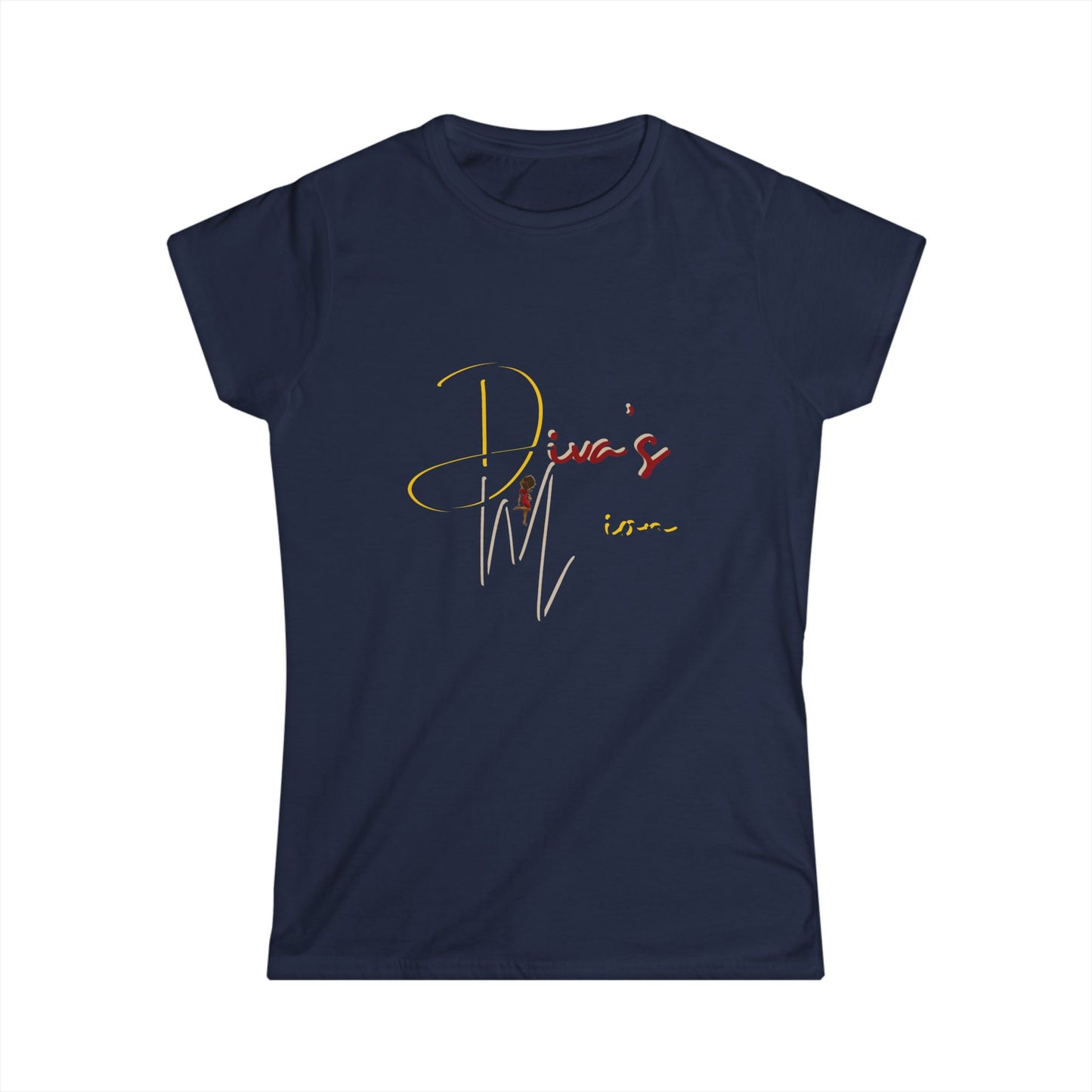 White Women's Tee - 'Diva's Mission' Script Logo Graphic