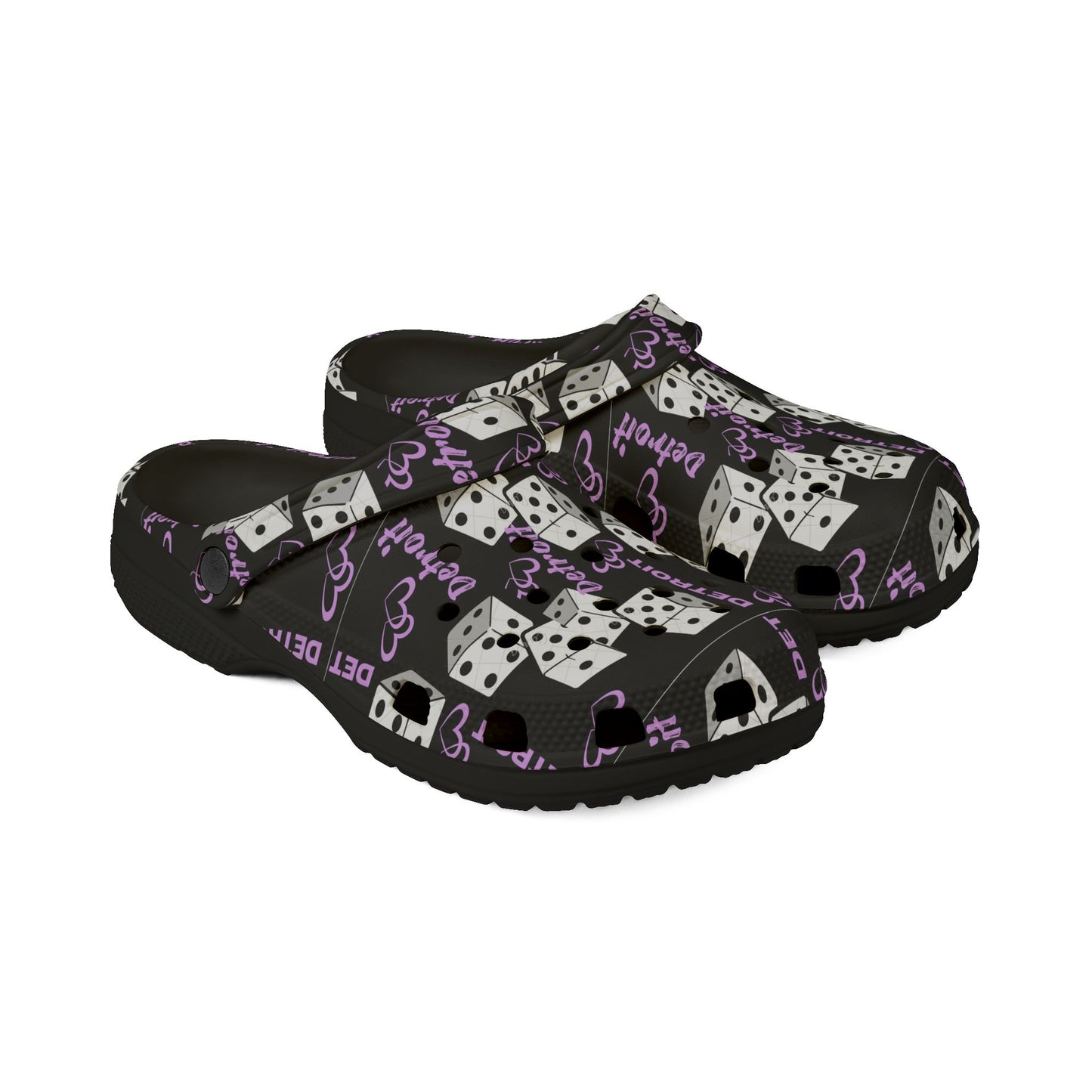 Detroit show girls Purple Dice Print Clog Shoes – Lucky Dice EVA Foam Slip-Ons
