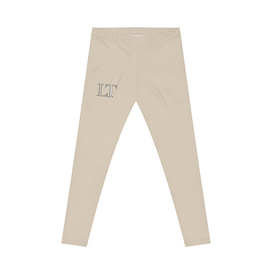 Single  LT Leggings — beige Casual Women's Leggings with Gold Initials