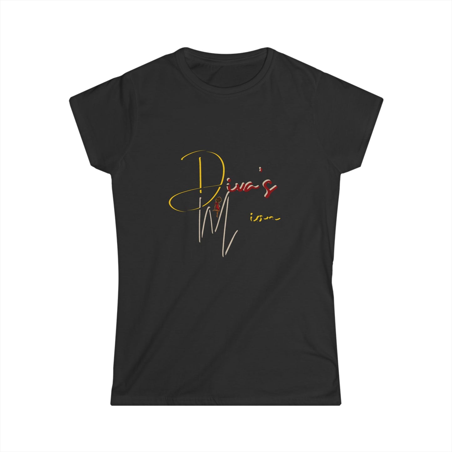 White Women's Tee - 'Diva's Mission' Script Logo Graphic