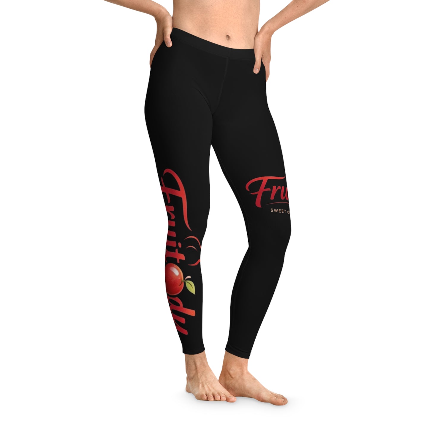 Fruitody Black Graphic apple Leggings — "Fruitody" Logo All-Over Print