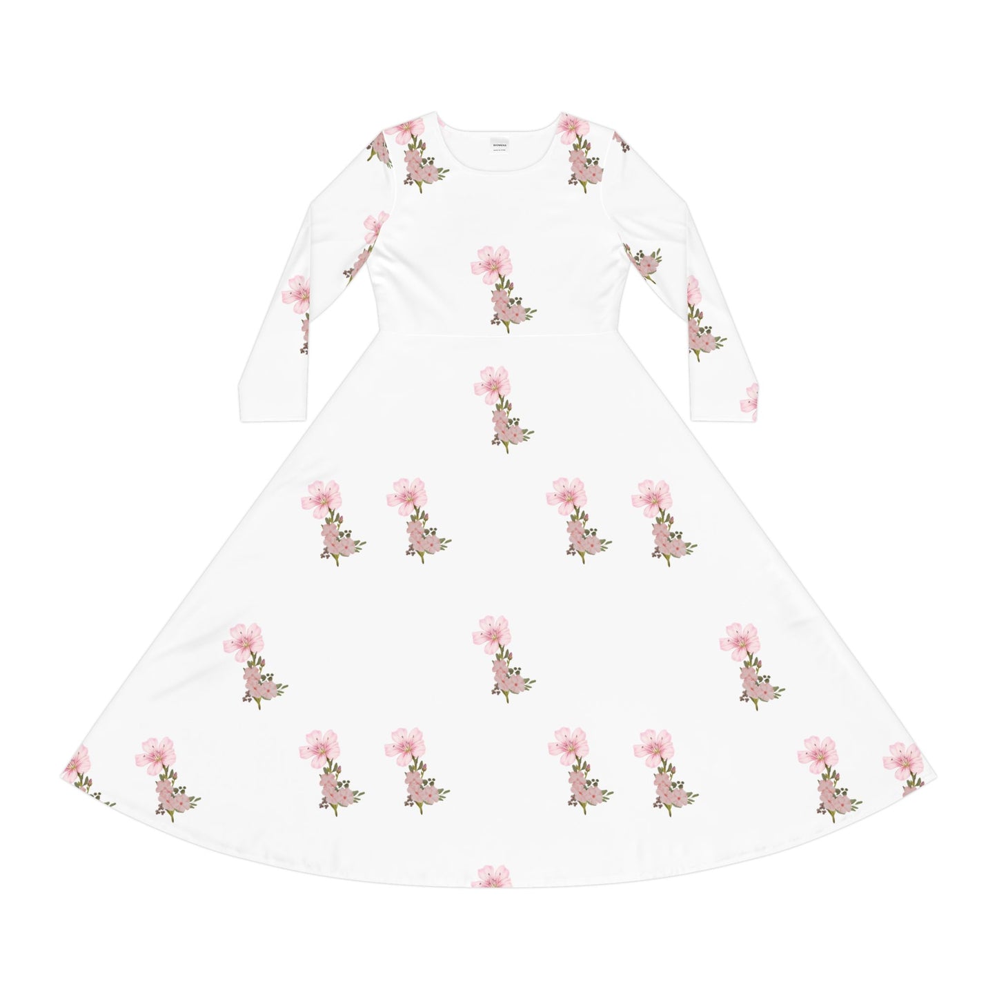Dance Dress — White Floral Ballerina Print Long Sleeve Fit & Flare