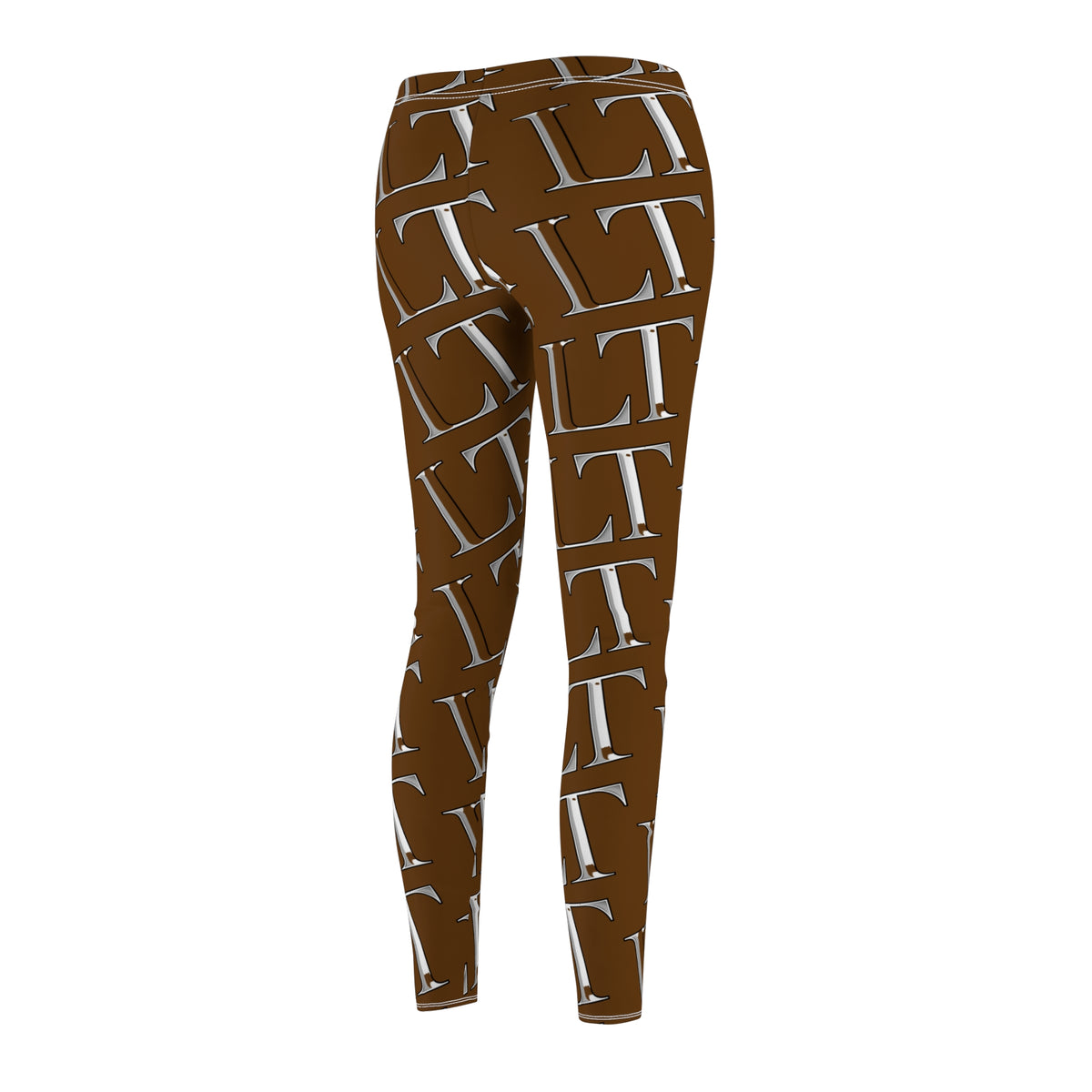 Brown LT Monogram Pattern Leggings — All-Over Printed Casual Women's Leggings