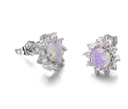 Fashionable Opal Stud Earrings in 925 Silver with Zirconia