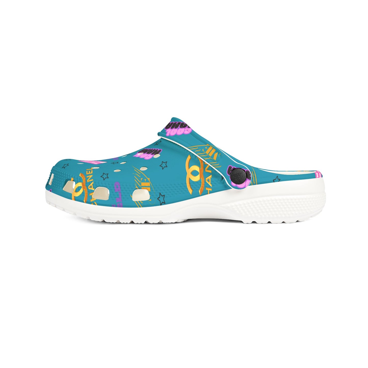 Tomika Patterned Foam Clogs - Teal Designer-Inspired Cosmetic Print