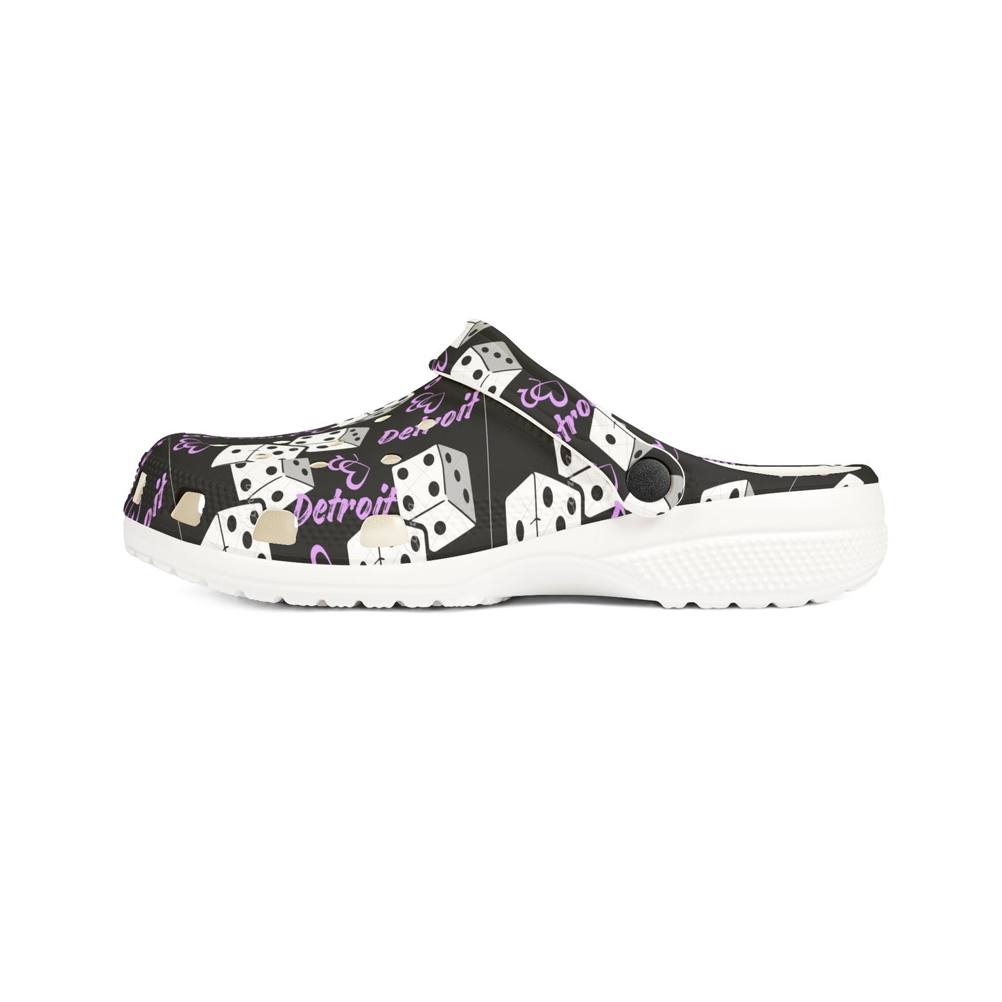Detroit show girls Purple Dice Print Clog Shoes – Lucky Dice EVA Foam Slip-Ons