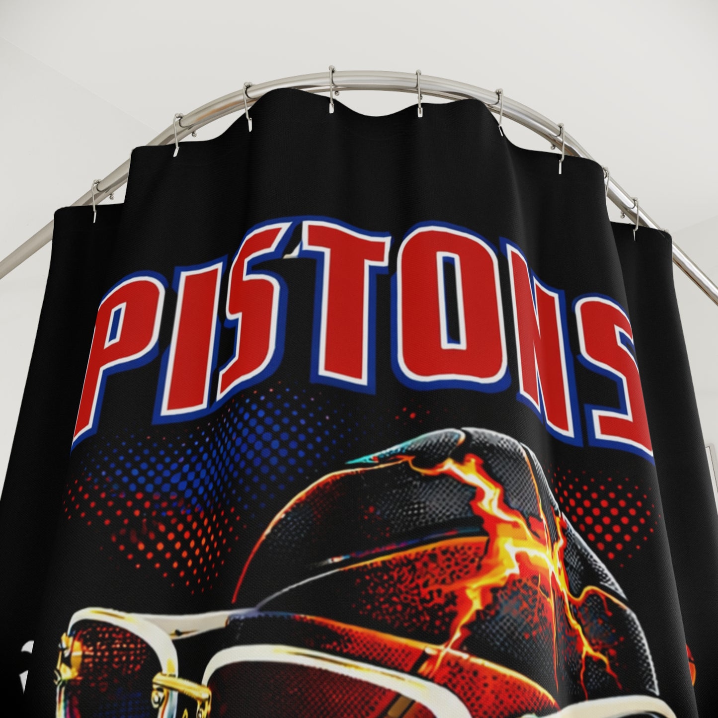 Pistons Motor City 313 Shower Curtain — Detroit Basketball Bathroom Decor