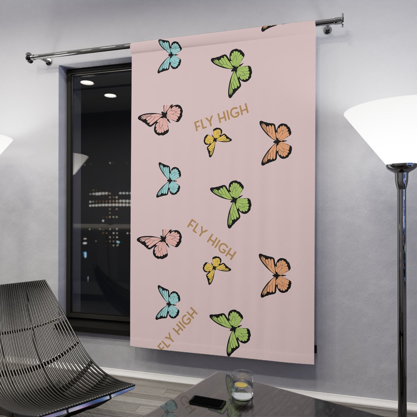 Butterfly 'Fly High' Window Curtain - Pastel Floral Drapery