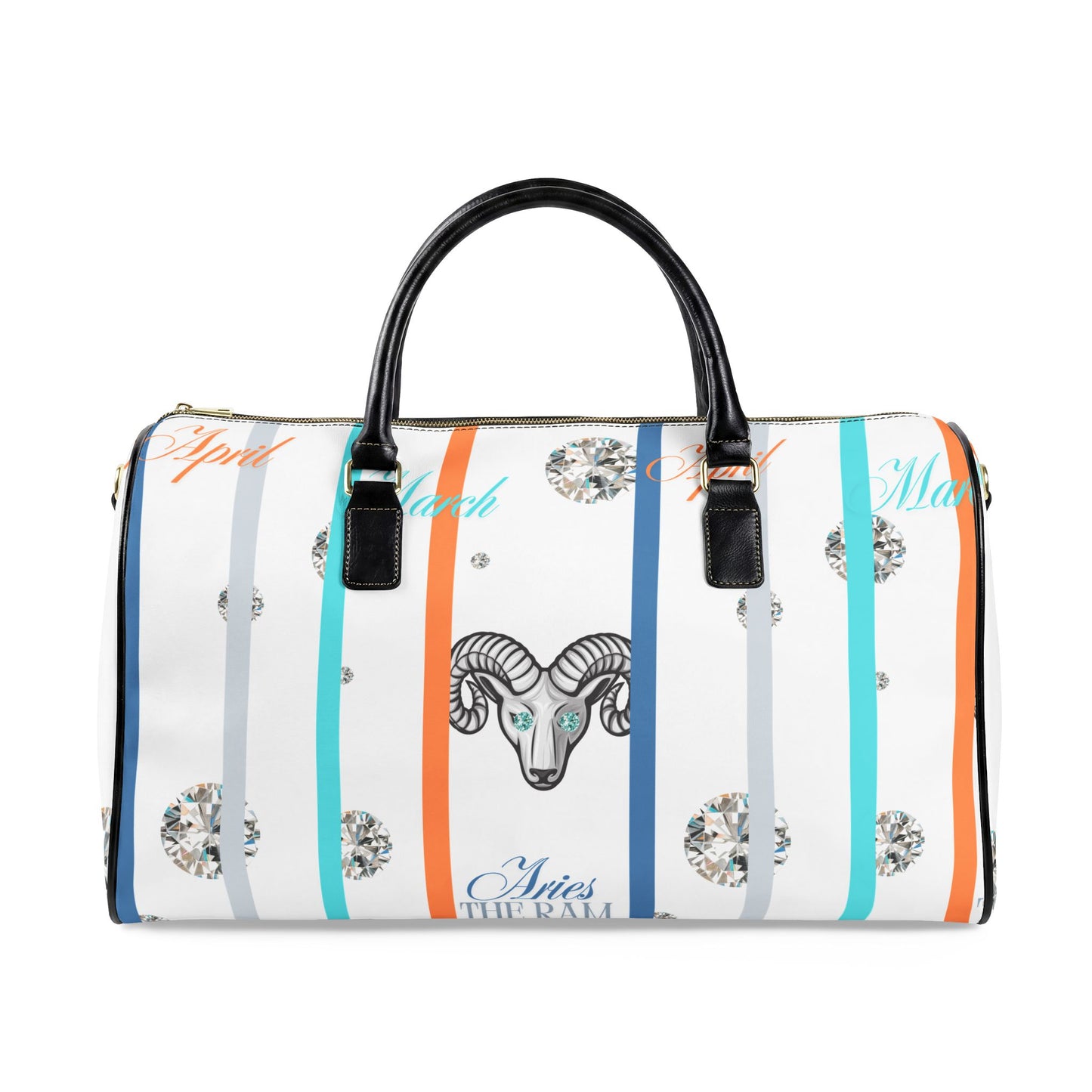 Zodiac Aries Leather Travel Bag — Striped Astrological Duffle