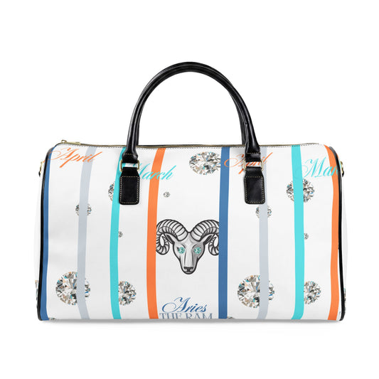 Zodiac Aries Leather Travel Bag — Striped Astrological Duffle