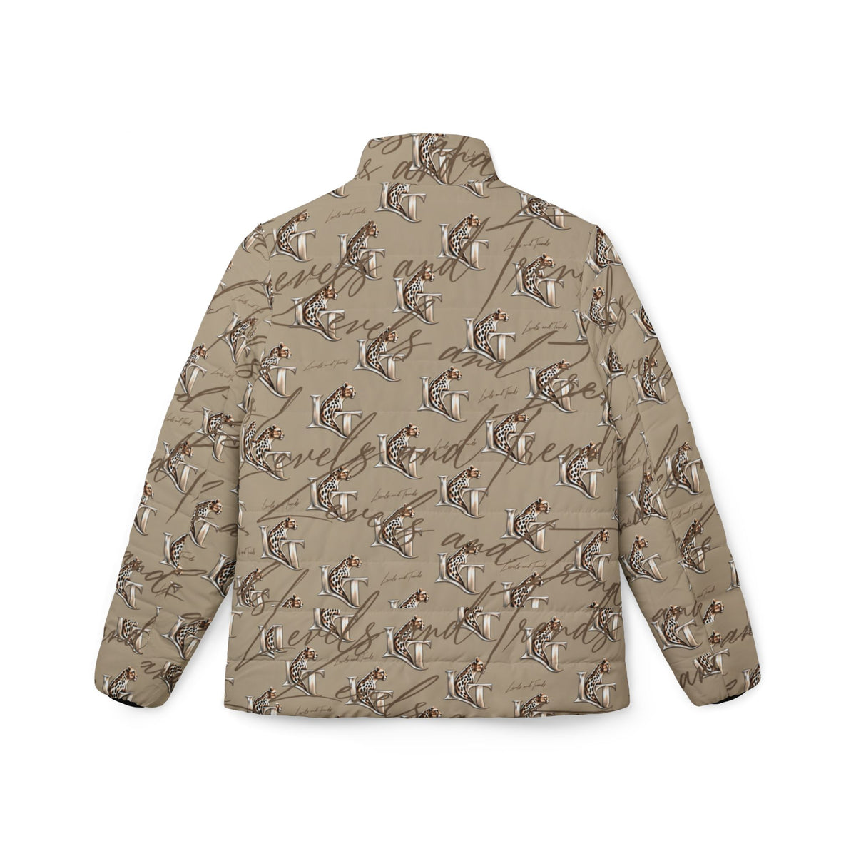Women’s  LT Puffer Jacket — Neutral Bird Pattern All-Over Print, Cozy Lightweight Winter Coat