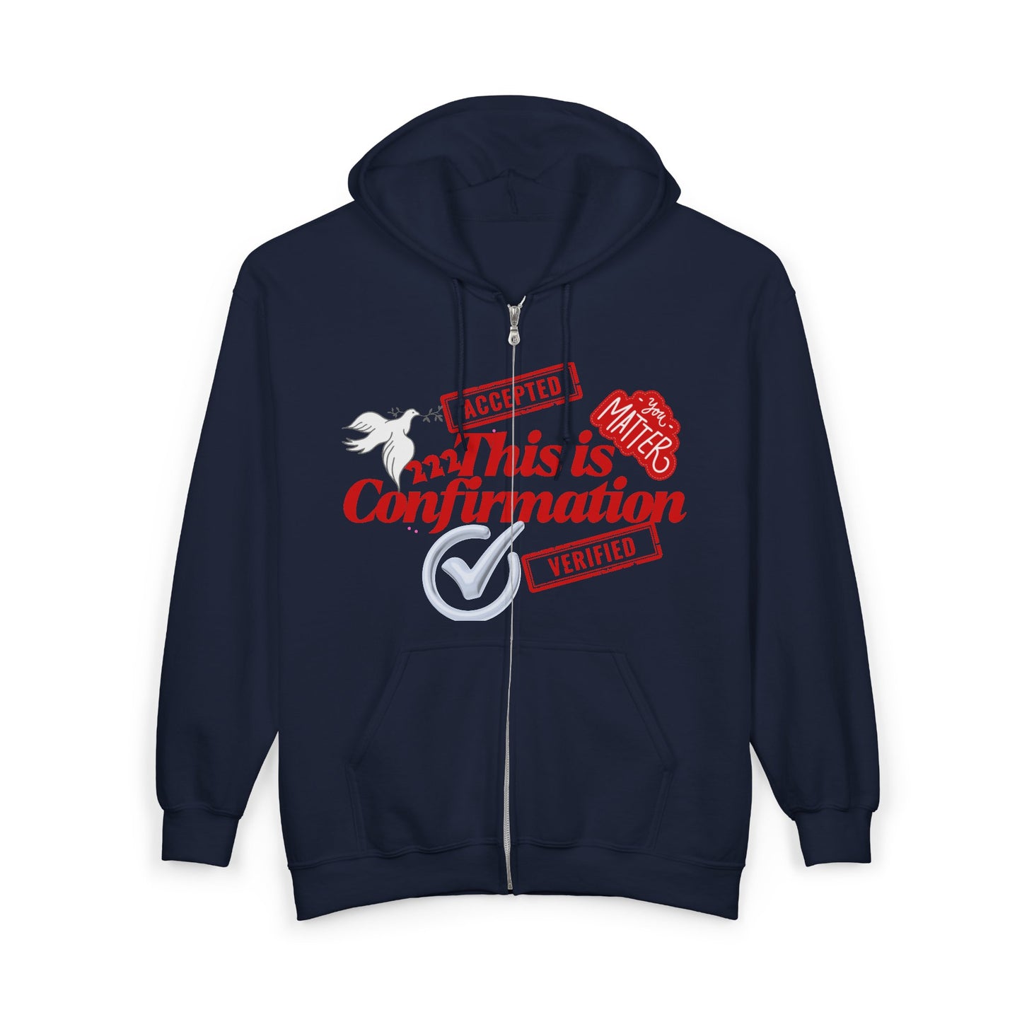 Confirmation Crew Zip Hoodie — "Read This Is Confirmation" Graphic