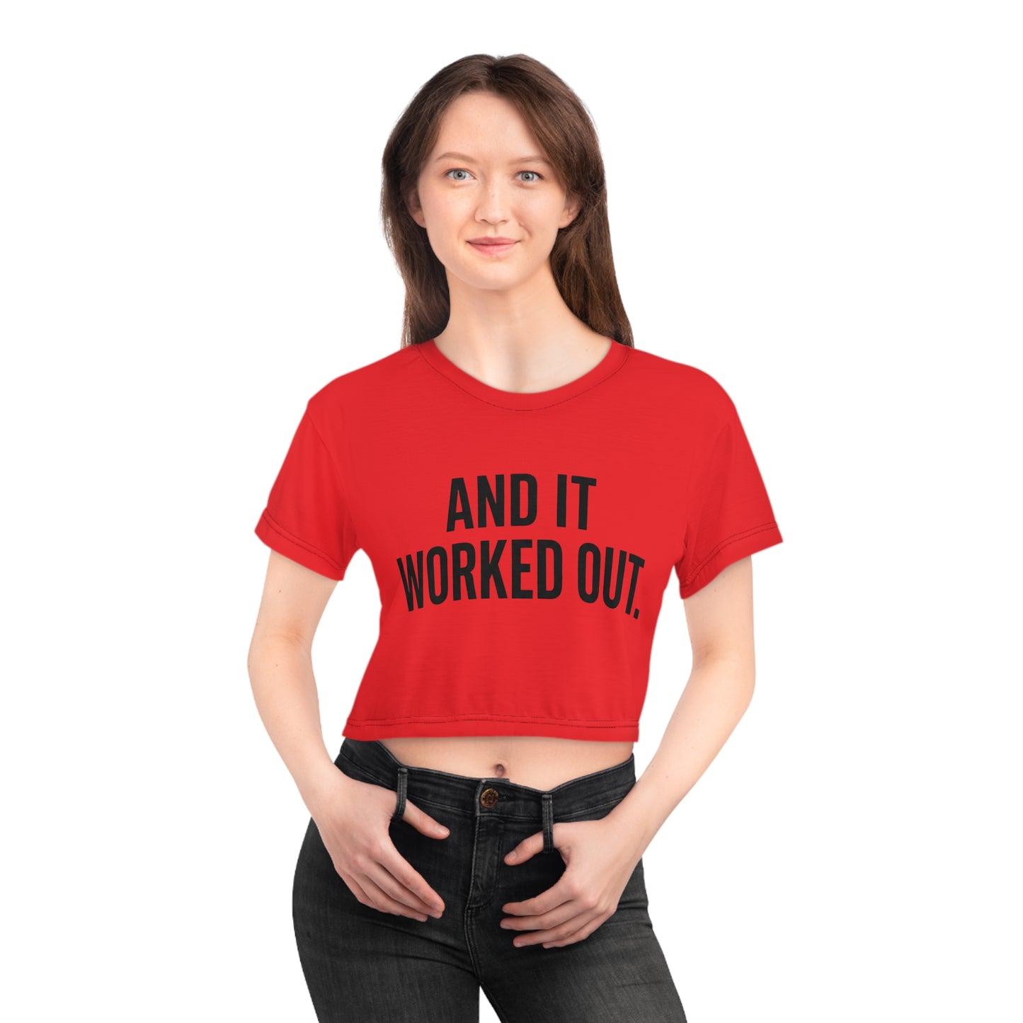 And it worked out Crop Tee — Bold Color Brush Script Feminine Pride Top