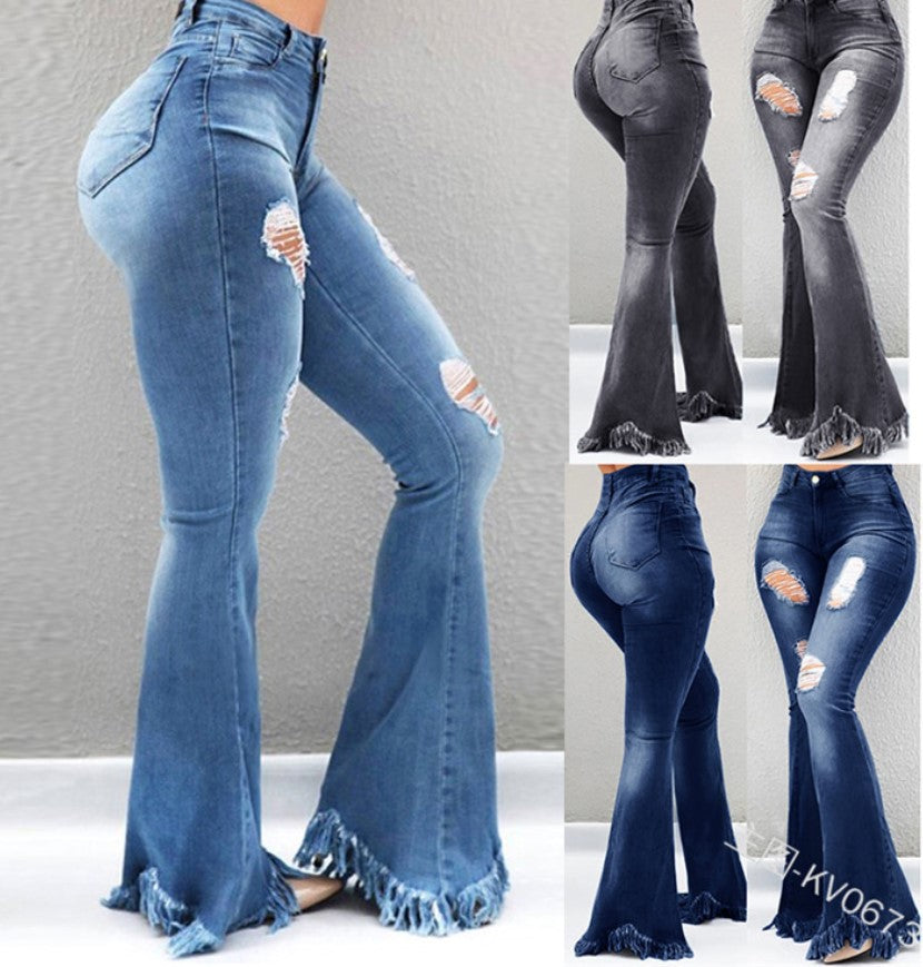 High-Waisted Fringed Denim Jeans for Women