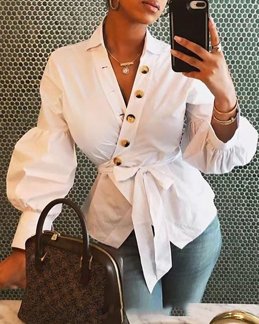 Autumn Lantern Sleeve Blouse for Women
