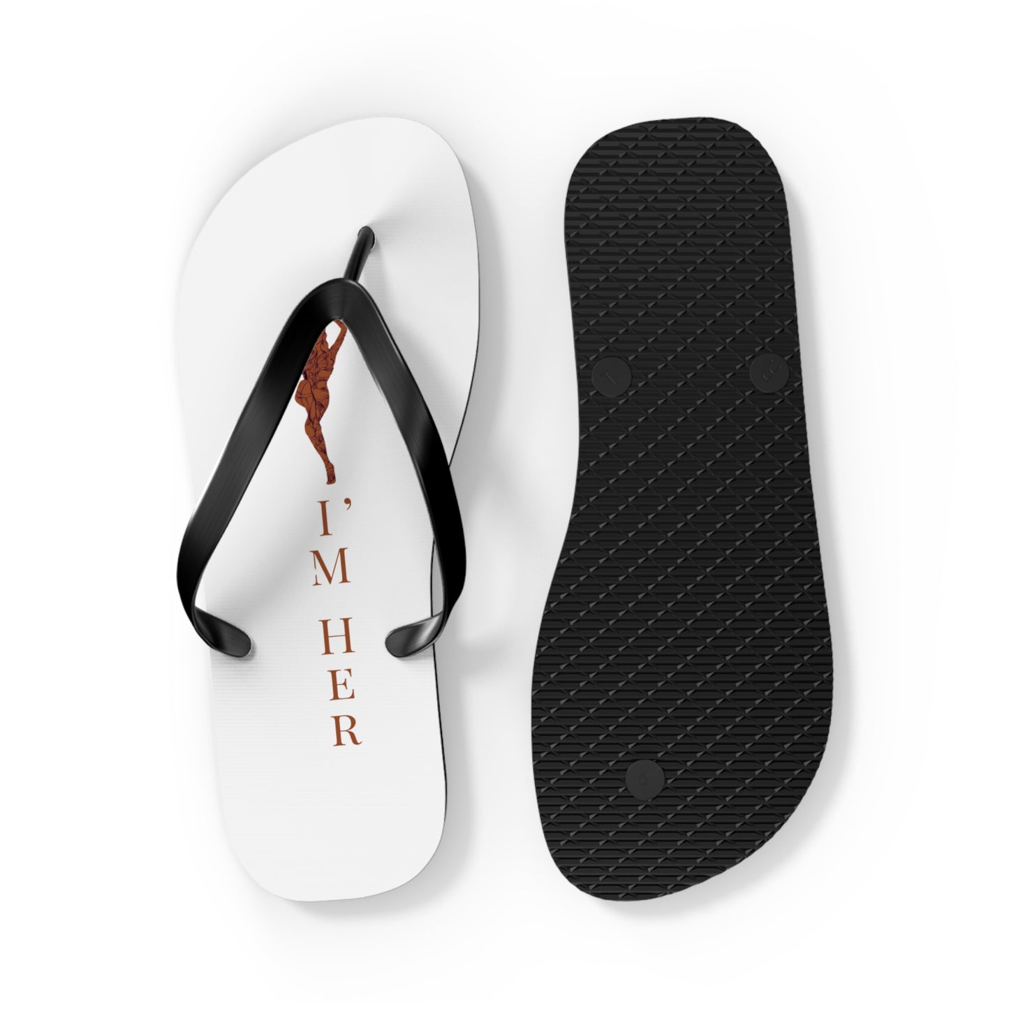 Flip Flops — "I'M HER" white Beach Flip Flops with Braided Hair Design