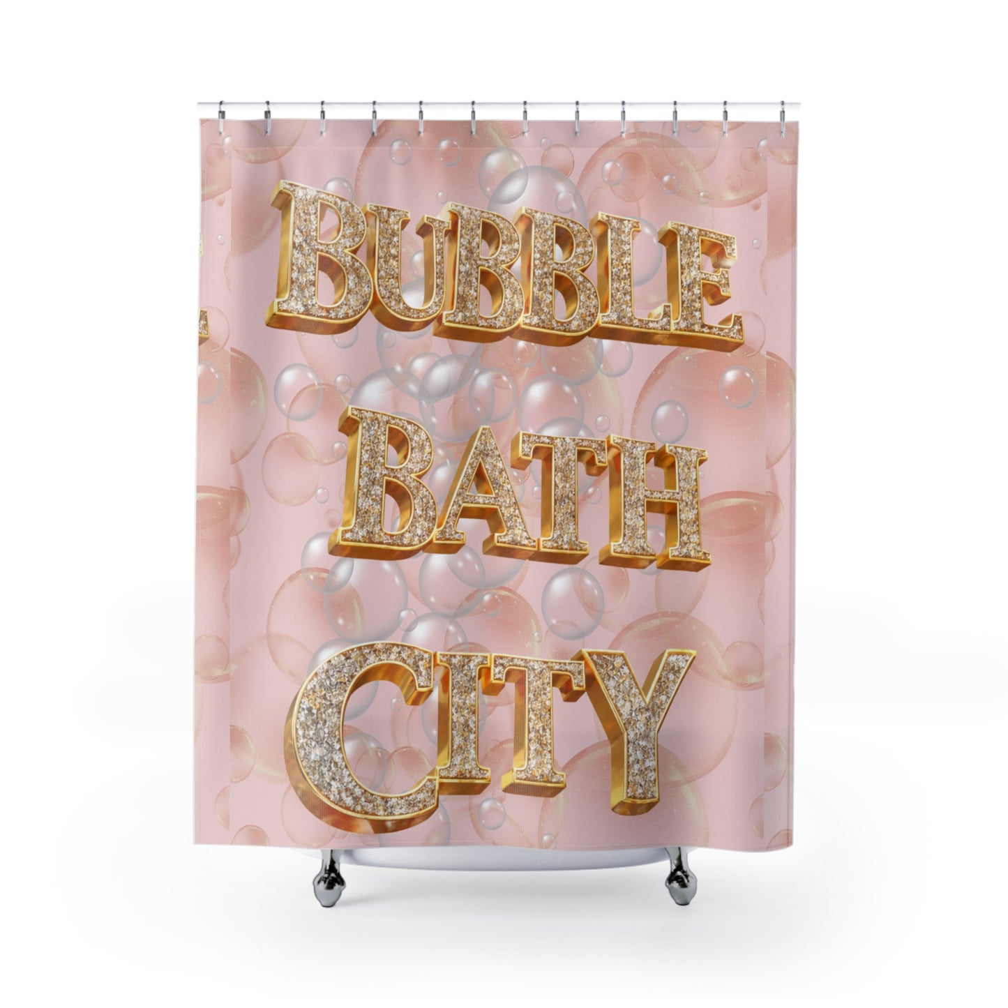 Bubble Bath City Shower Curtain — Pink Bubbles Spa Bathroom Decor