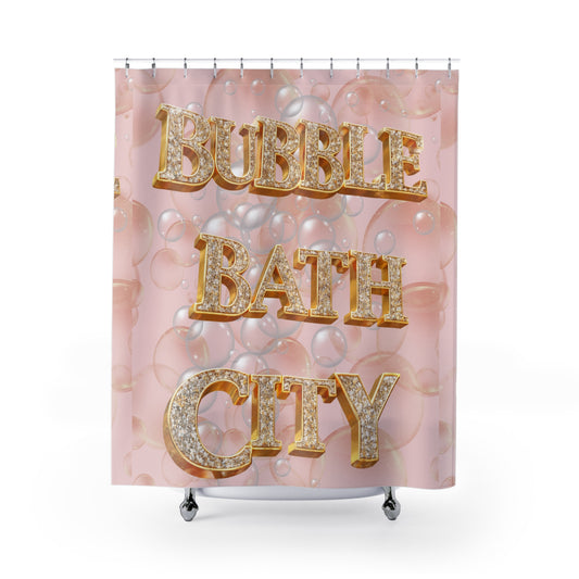 Bubble Bath City Shower Curtain — Pink Bubbles Spa Bathroom Decor