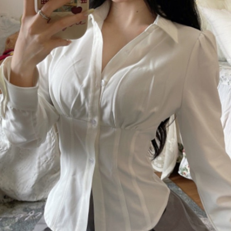 Elegant White Blouse - Korean Fashion Slim Fit