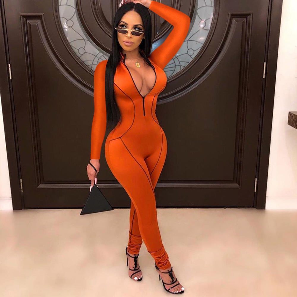 High-Waisted Zippered Reflective Jumpsuit