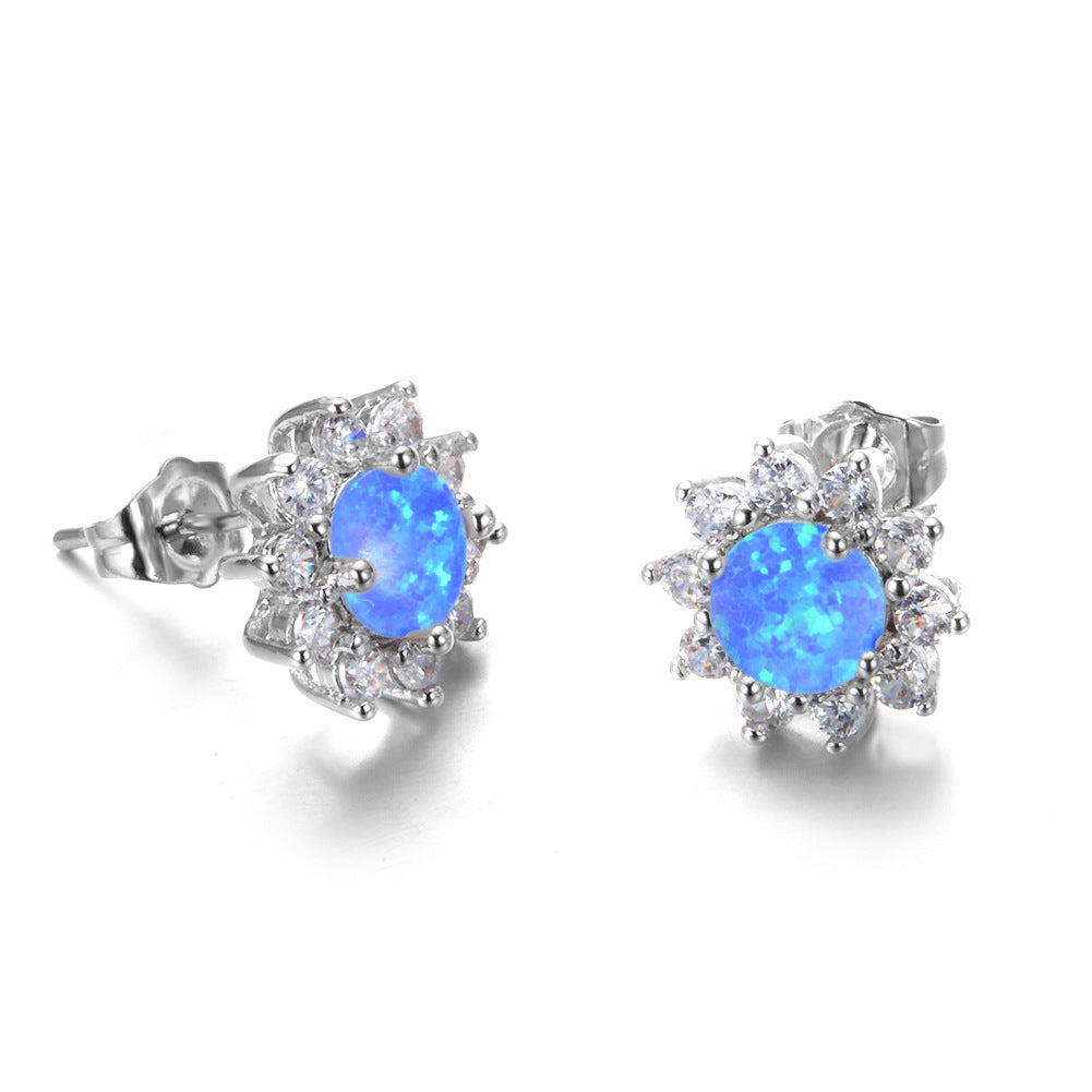Fashionable Opal Stud Earrings in 925 Silver with Zirconia