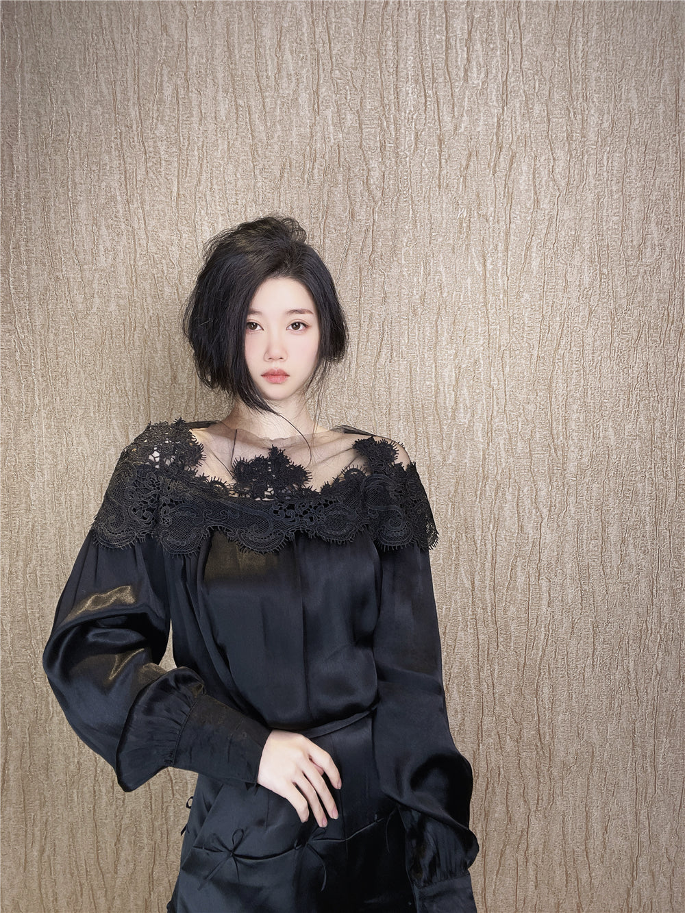 2026 Off-Shoulder Satin Silk Mesh Blouse for Women