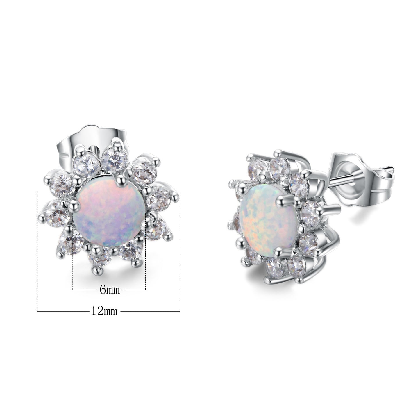 Fashionable Opal Stud Earrings in 925 Silver with Zirconia