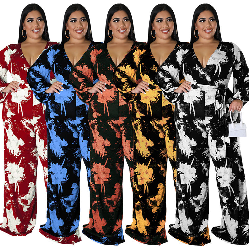 Plus Size 5XL Off Shoulder Floral Jumpsuit Outfit
