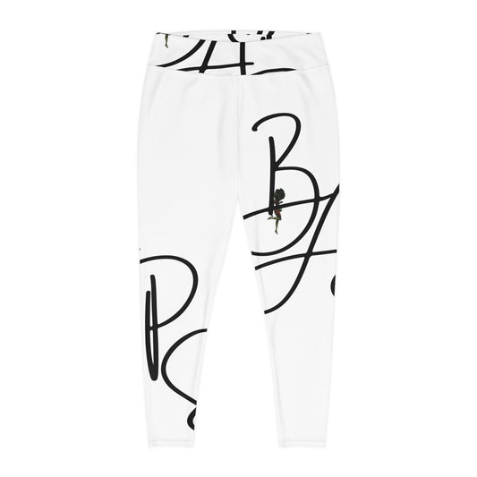 B.A.p.S-Plus Size Leggings — white Script Monogram All-Over Print
