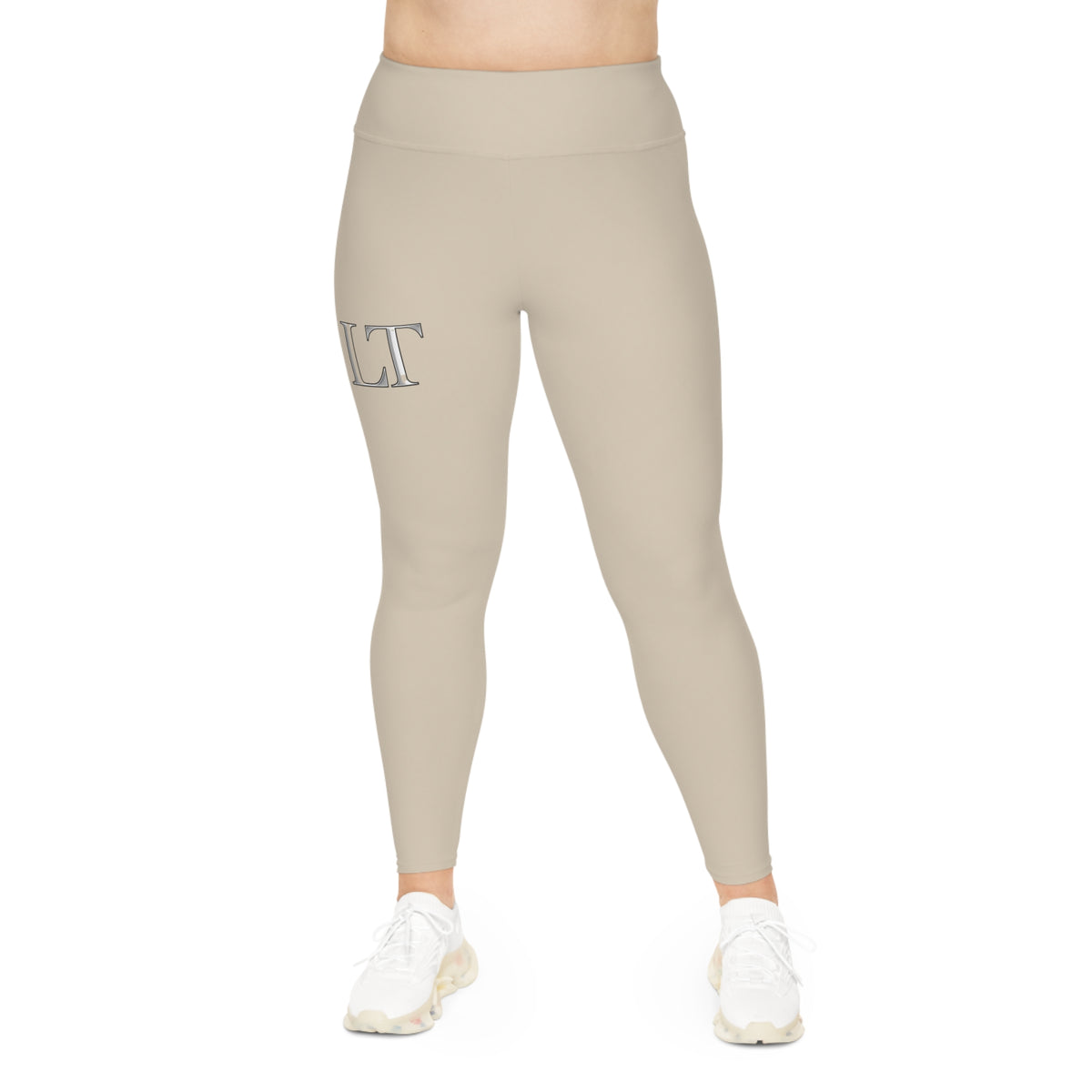 Single LT Plus Size Leggings - Neutral Script Allover Print