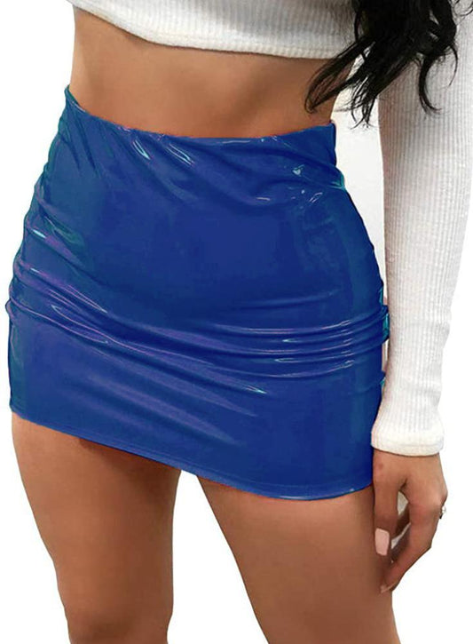Bright Leather Bag and Half Length Miniskirt