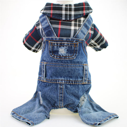 Large Plaid Denim Jumpsuit for Dogs