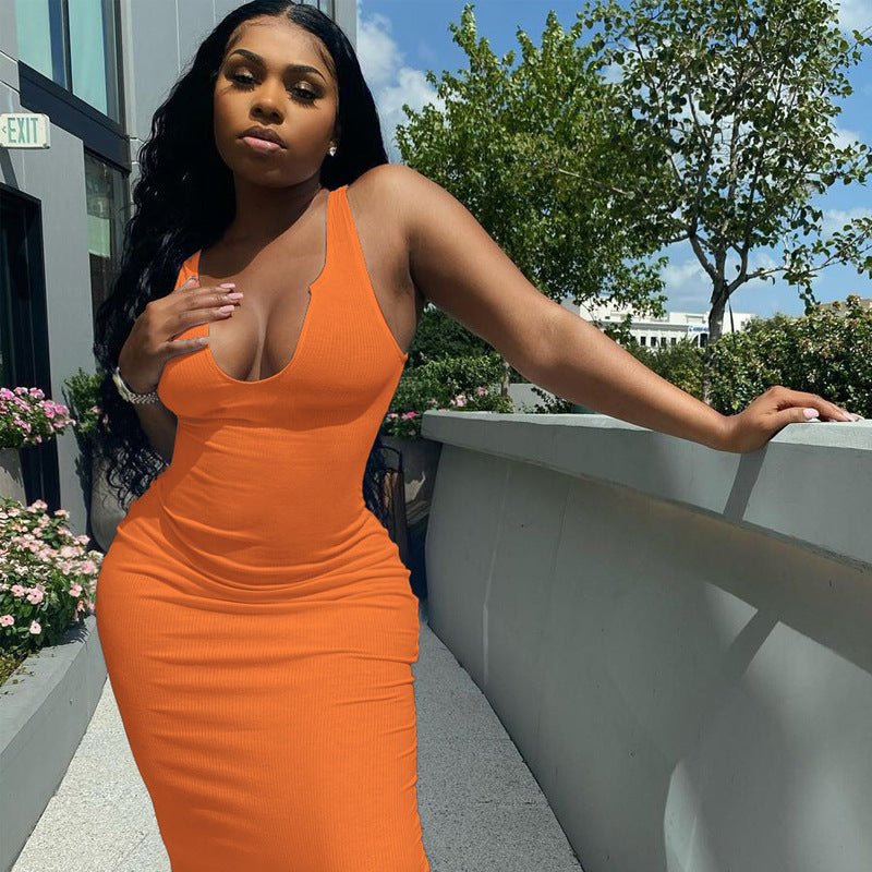 Women's U-neck Short Sleeveless Dress for Spring Events