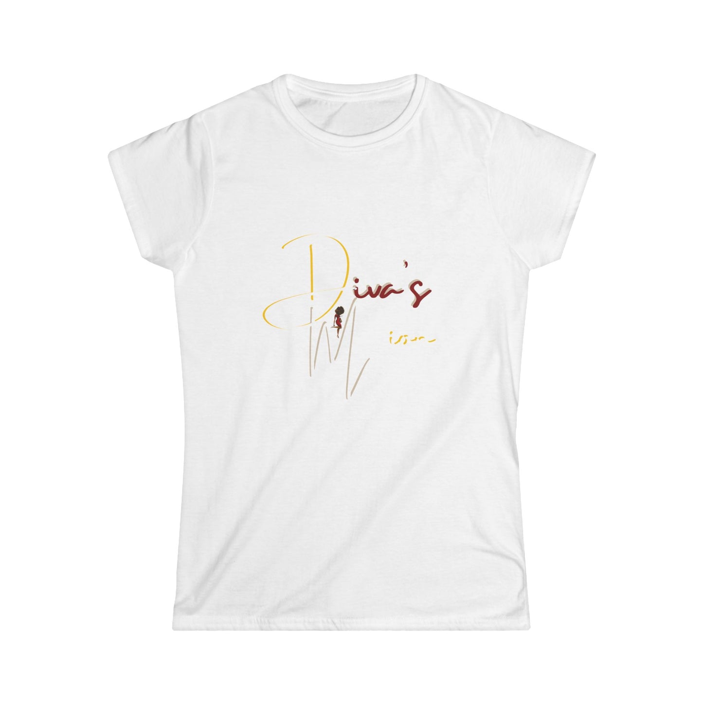 White Women's Tee - 'Diva's Mission' Script Logo Graphic