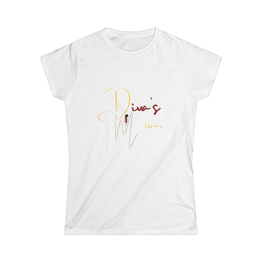 White Women's Tee - 'Diva's Mission' Script Logo Graphic