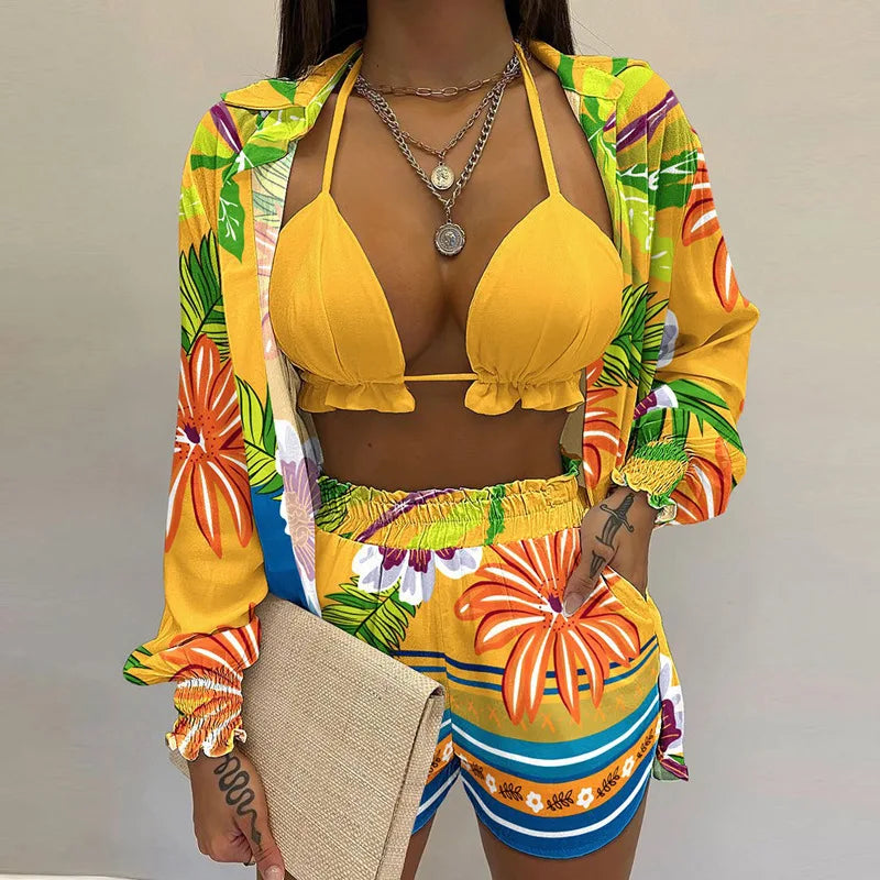 2026 Summer Women's Sexy Three-Piece Beach Outfit