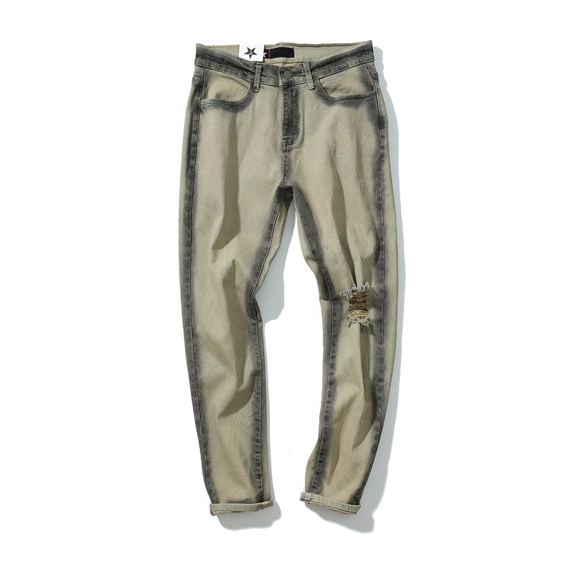 Ripped Denim Jeans - Long Style Denim Trousers