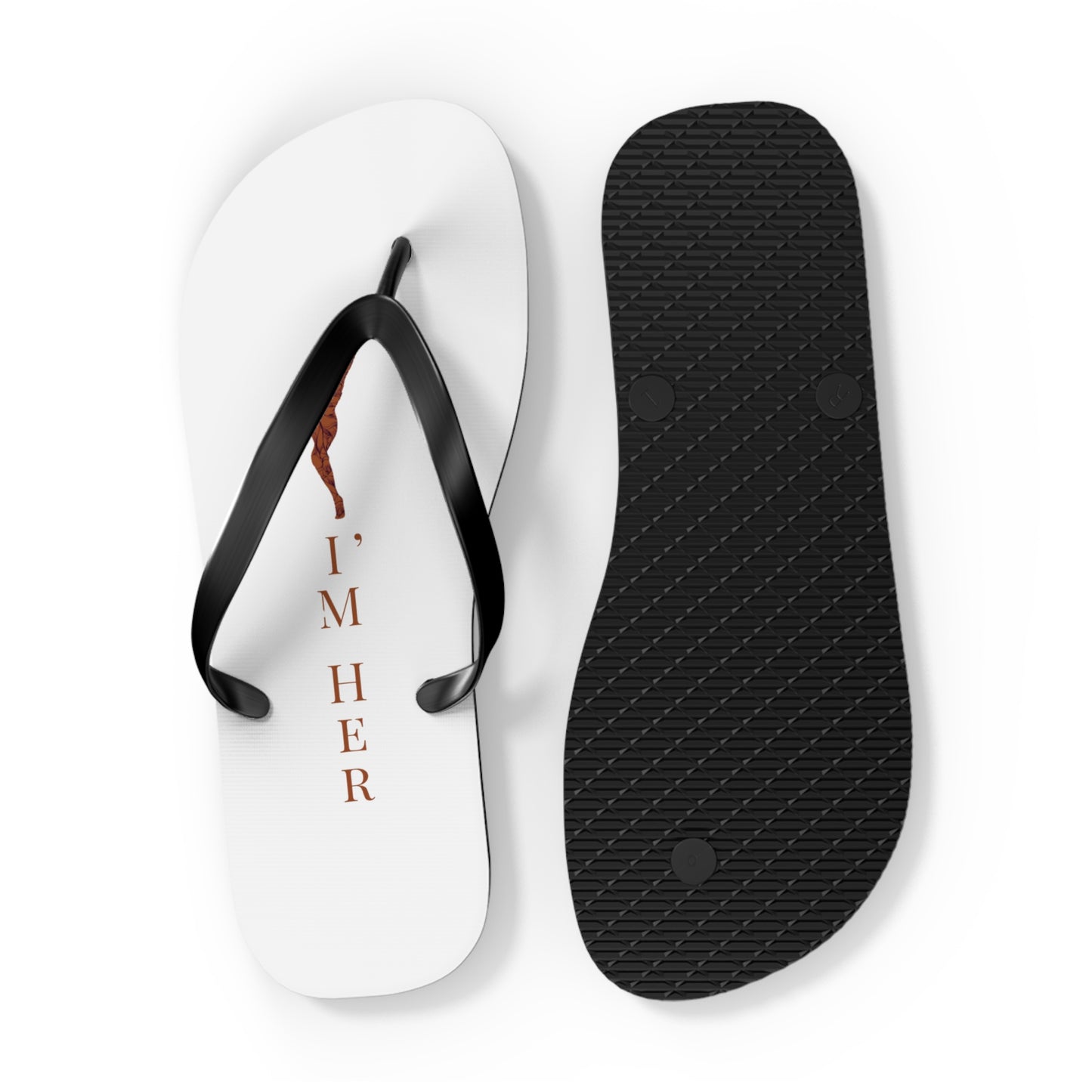 Flip Flops — "I'M HER" white Beach Flip Flops with Braided Hair Design