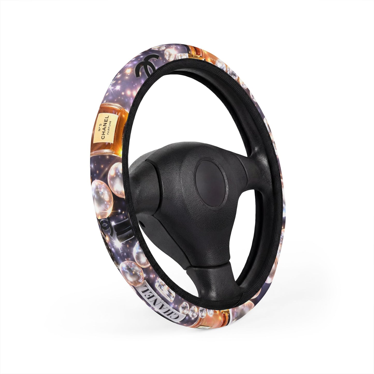 Chanel-Steering Wheel Cover — Glam Diamond & Perfume Pattern