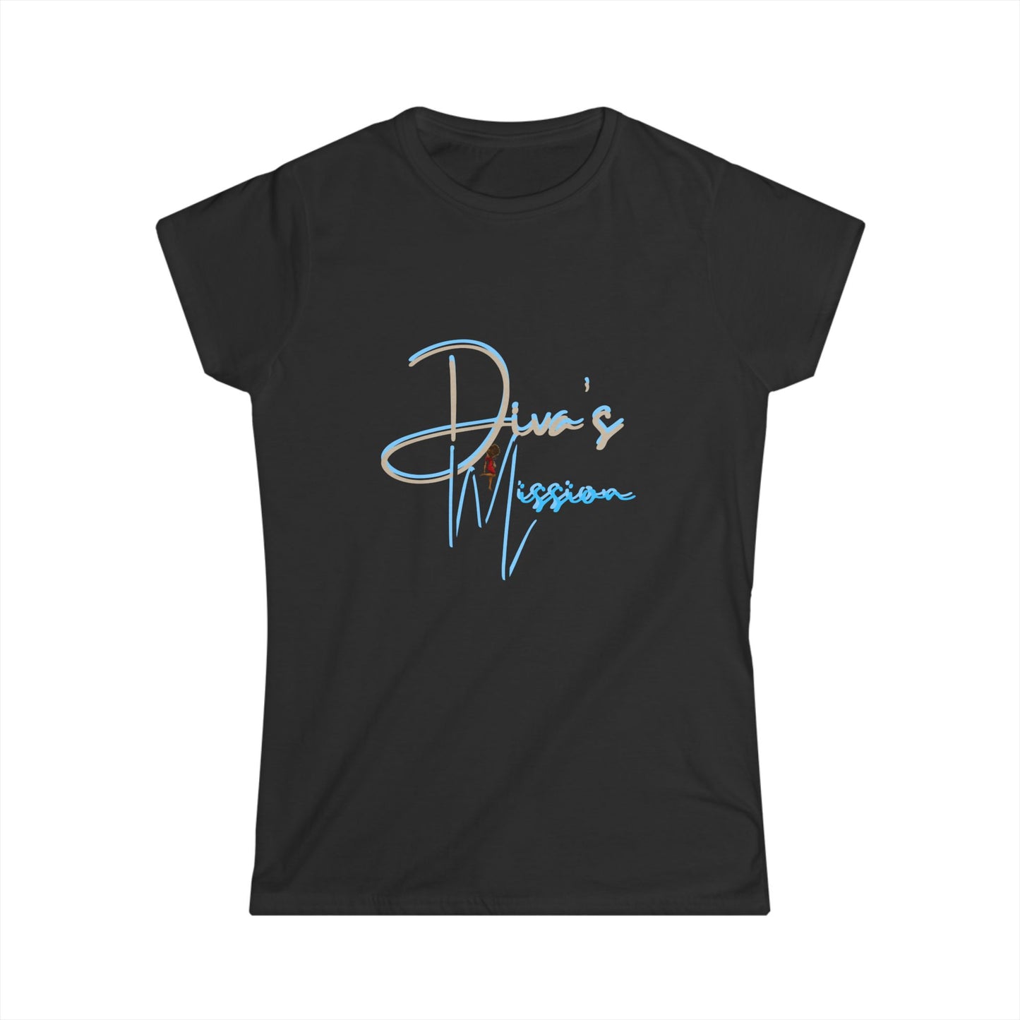 Blue Women's Tee - 'Diva's Mission' Script Logo Graphic