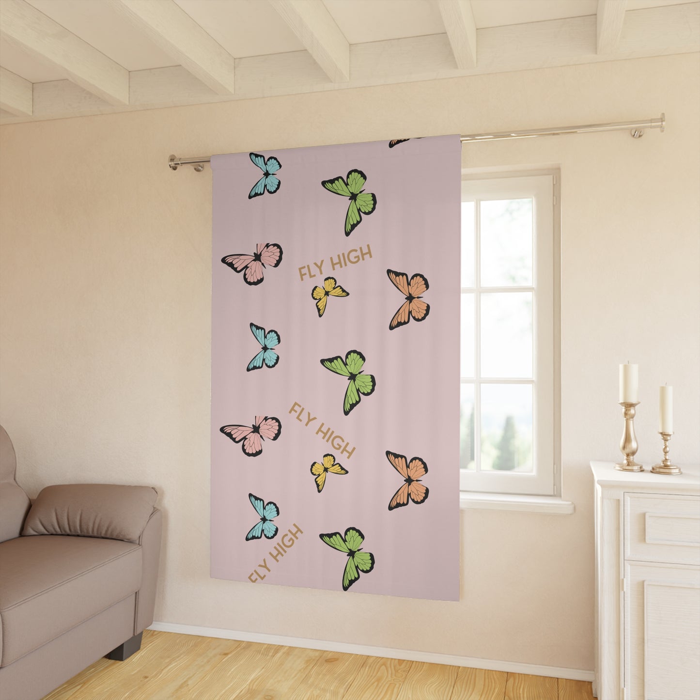 Butterfly 'Fly High' Window Curtain - Pastel Floral Drapery