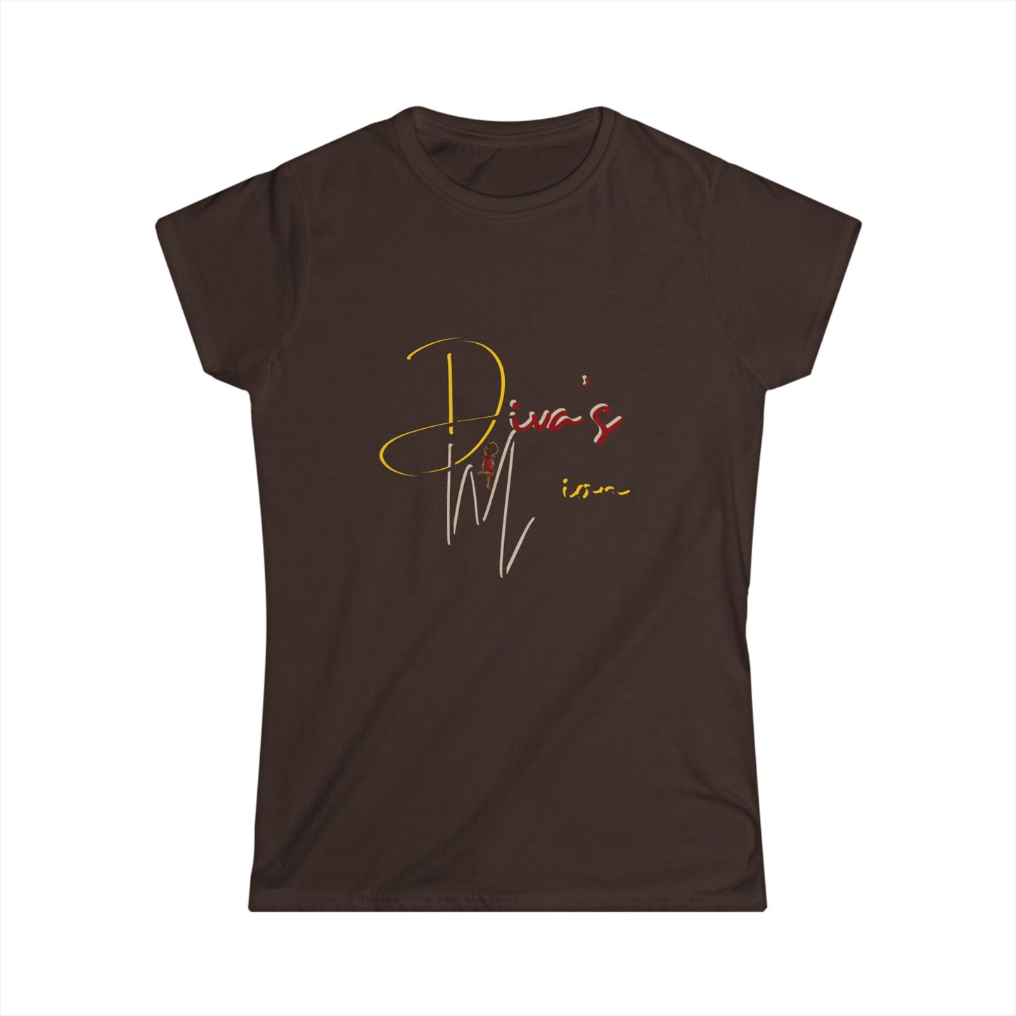 White Women's Tee - 'Diva's Mission' Script Logo Graphic
