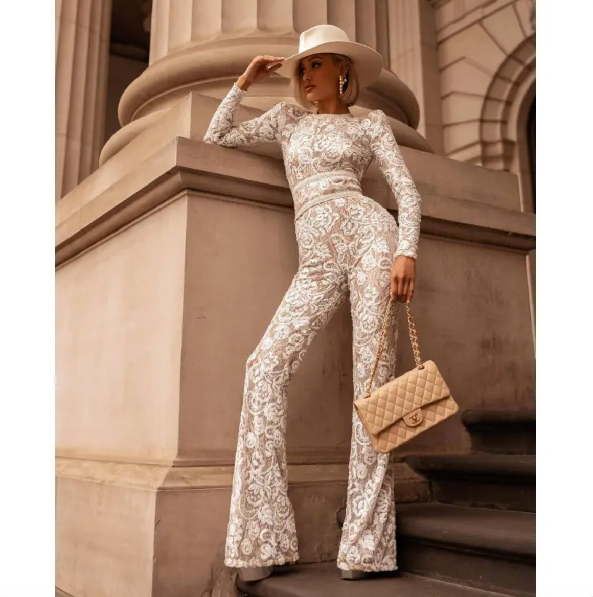 Celebrity-Style Lace Slim Jumpsuit