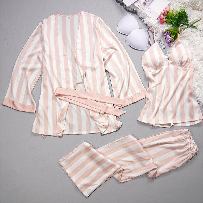 Summer Silk Pajama Set for Women - Striped & Casual