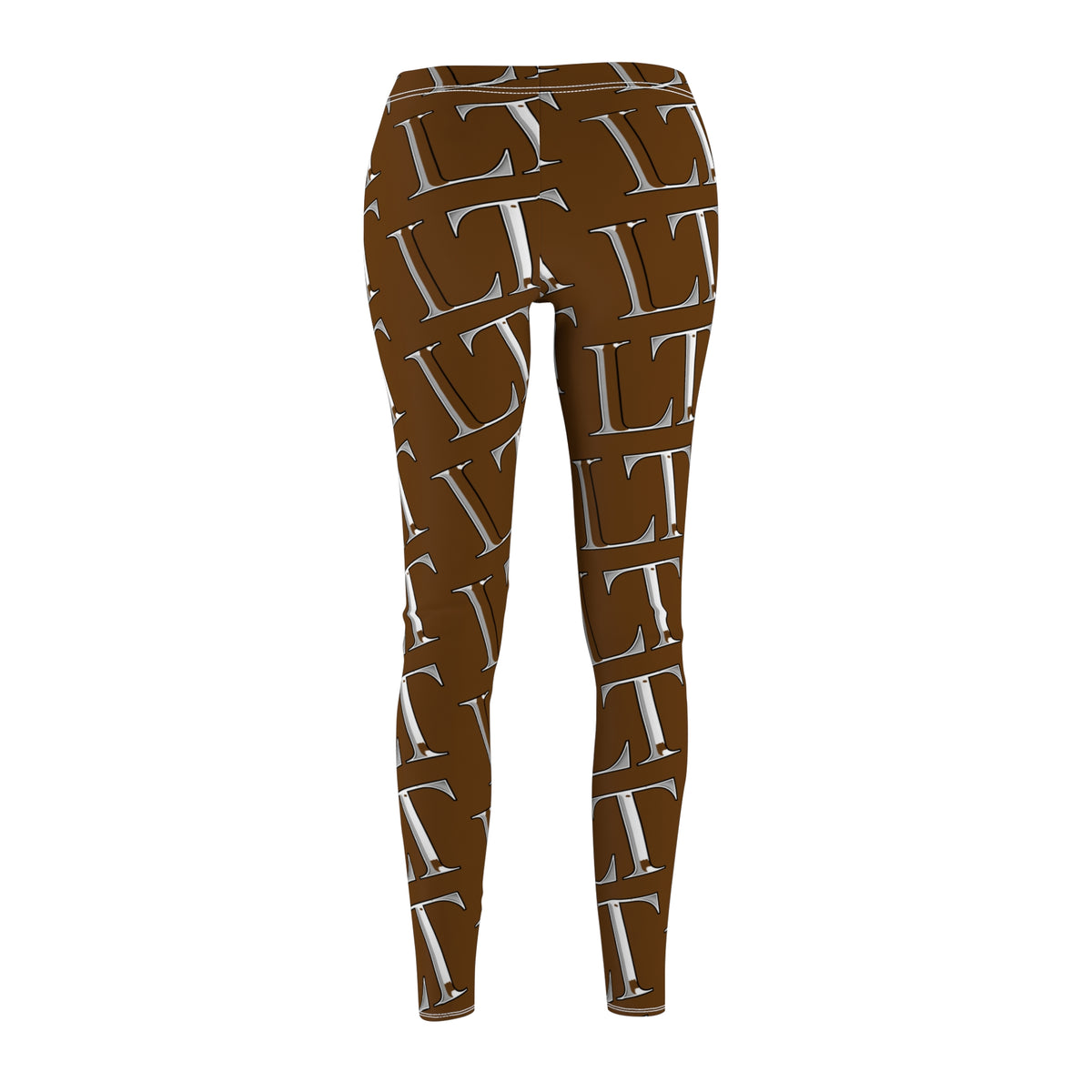 Brown LT Monogram Pattern Leggings — All-Over Printed Casual Women's Leggings
