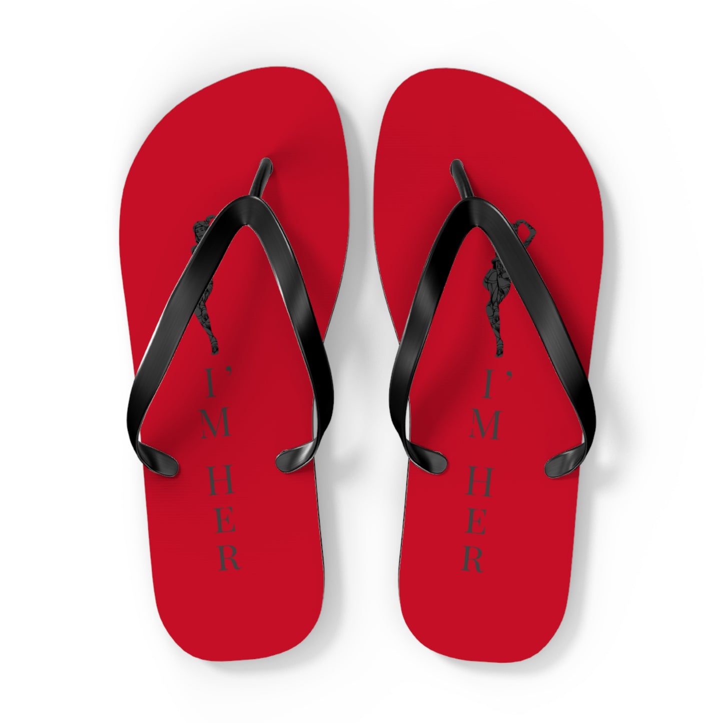 Red 'I'm Her' Flip Flops – Couples Beach Sandals