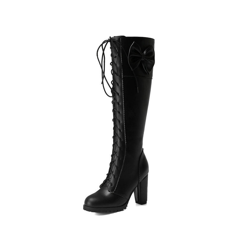 Pretty Pressure- Lace-up High Heel Knight Boots