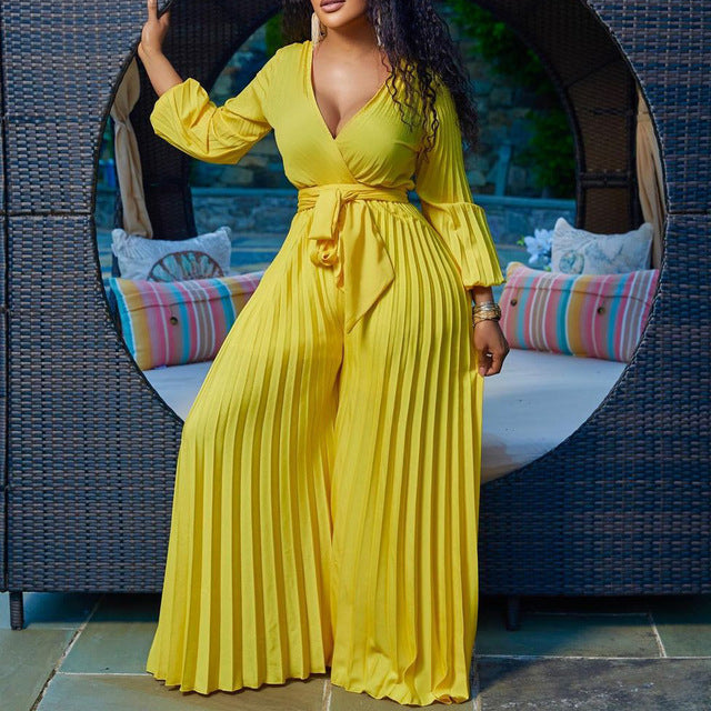 Plus Size Women's Ruffle V Neck Jumpsuit Outfit