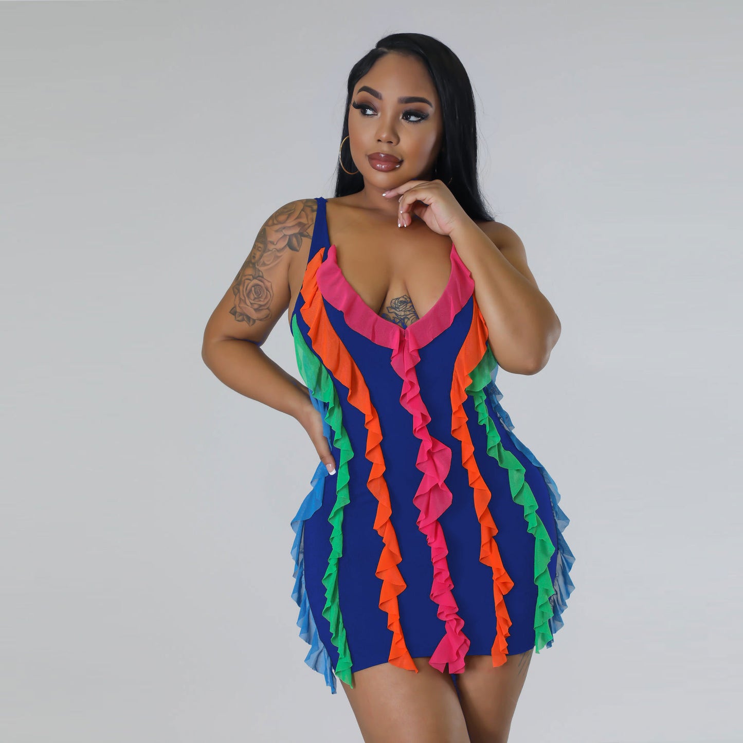 Women's Solid Color Pleated Mesh Wrap Dress