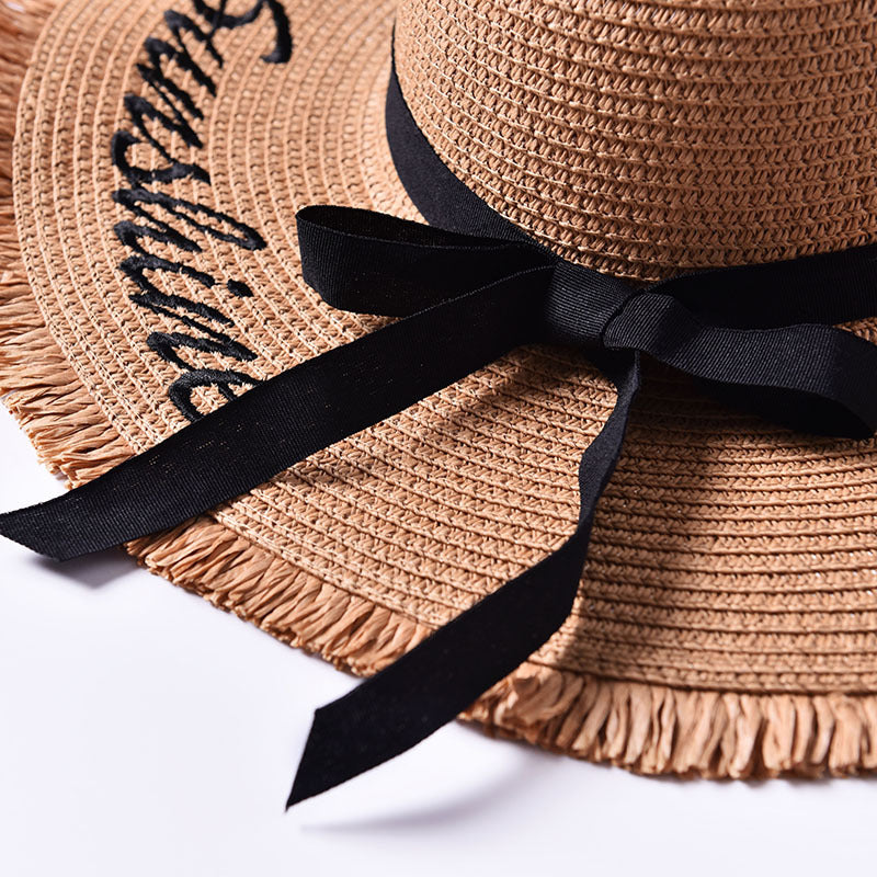 Embroidered Sun Hat for Women - Beach Wide Brim